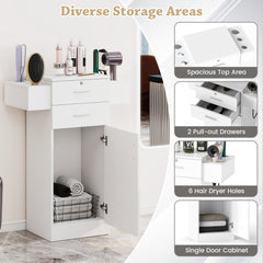 3-Tier Locking Salon Storage Cabinet with 2 Drawers and 6 Hair Dryer Holders-White