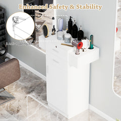 3-Tier Locking Salon Storage Cabinet with 2 Drawers and 6 Hair Dryer Holders-White