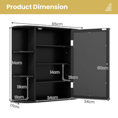 3-Tier Mirrored Wall Mounted Bathroom Cabinet-Black