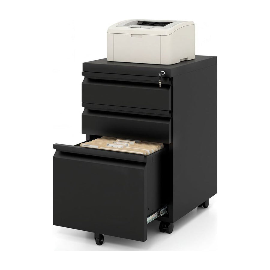 3-Drawer Mobile File Cabinet with 5 Casters and 2 Keys for A4-Black