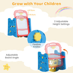 3 in 1 Art Easel for Kids Double Sided Magnetic Board Chalkboard and Whiteboard-Blue