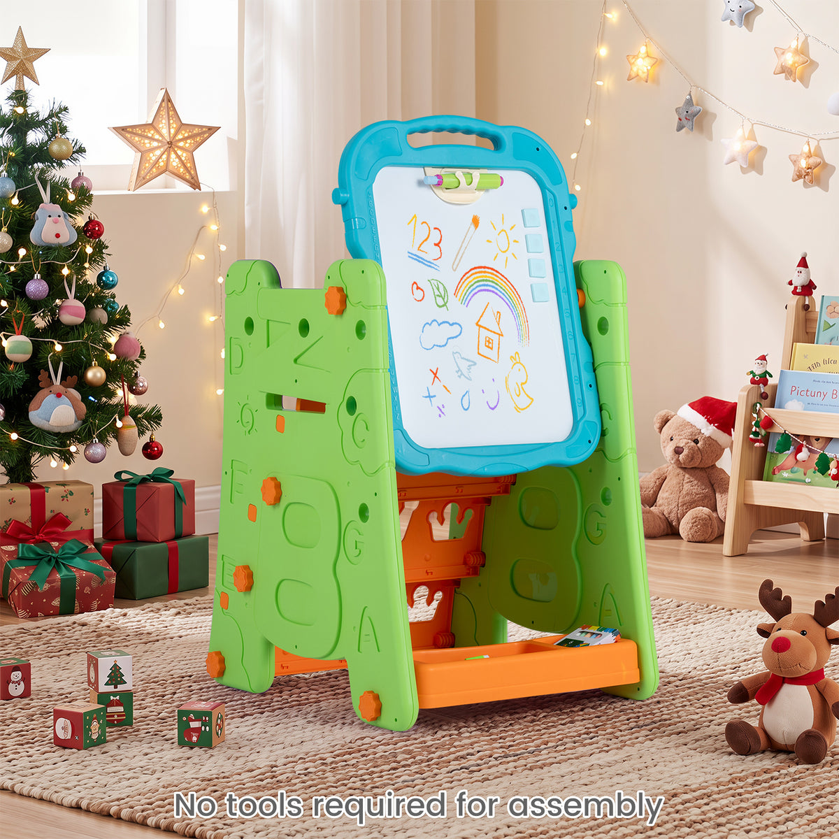 3 in 1 Art Easel for Kids Double Sided Magnetic Board Chalkboard and Whiteboard-Green