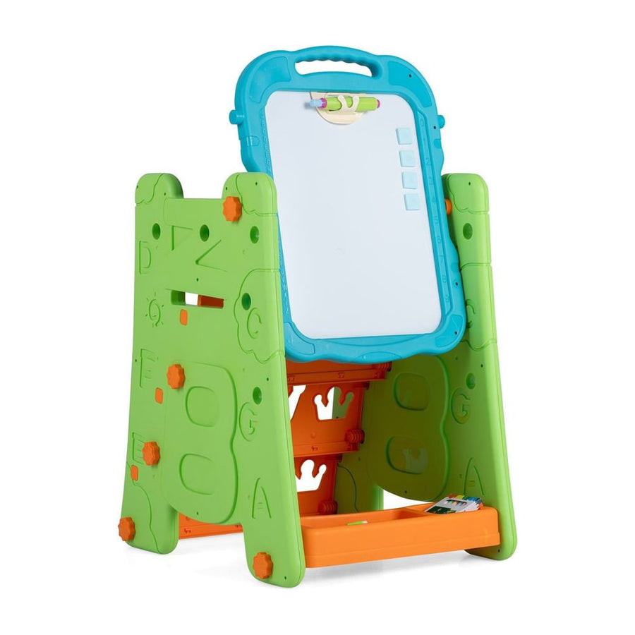 3 in 1 Art Easel for Kids Double Sided Magnetic Board Chalkboard and Whiteboard-Green