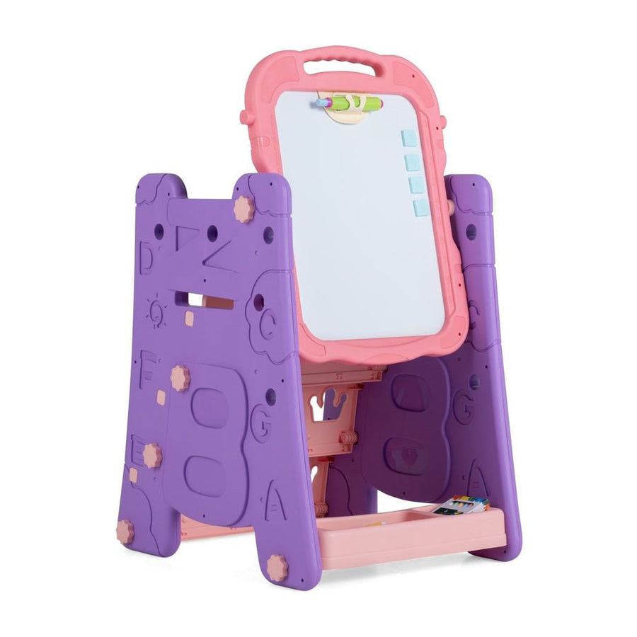 3 in 1 Art Easel for Kids Double Sided Magnetic Board Chalkboard and Whiteboard-Pink