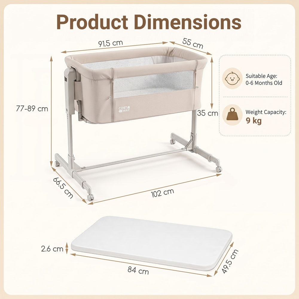 Product dimensions diagram for the beige bedside sleeper