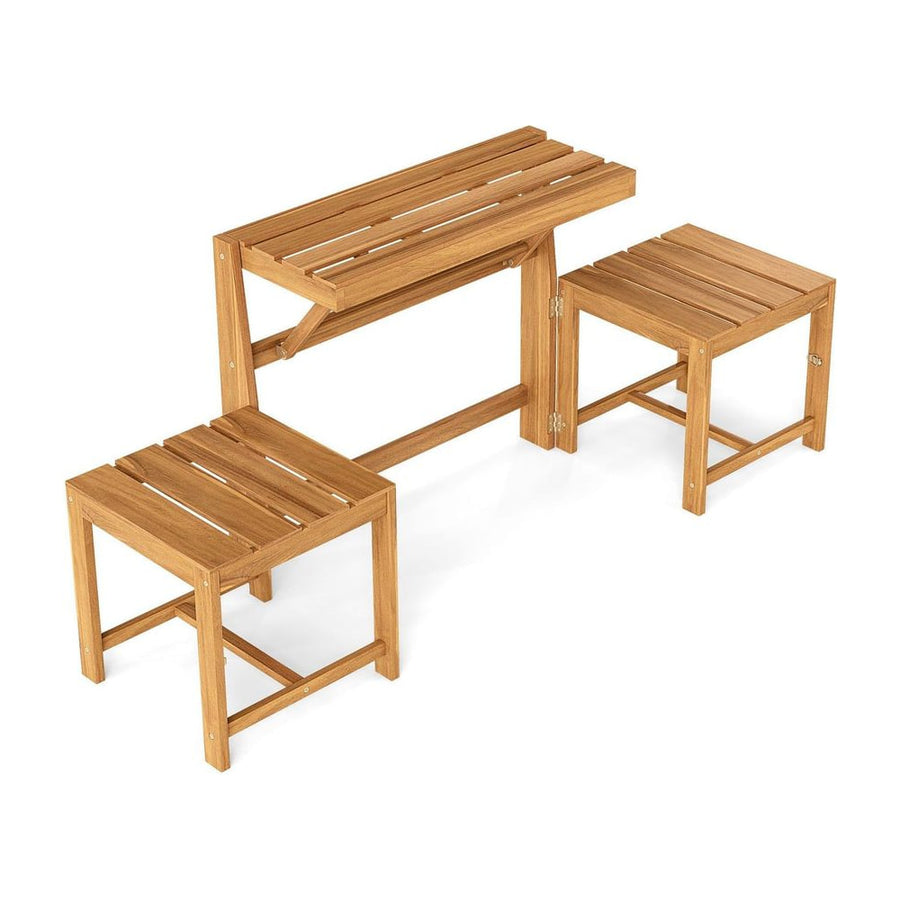 3-in-1 Convertible Bench with 2 Built-in Chairs for Patio