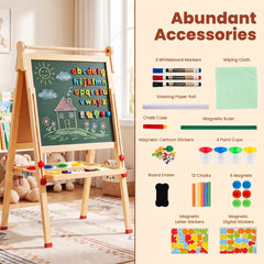 3 in 1 Foldable Wooden Art Easel with Whiteboard Chalkboard and Paper Roll-Natrual