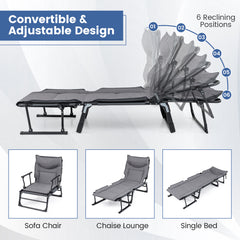 3-in-1 Folding Camping Cot Convertible Heavy Duty Metal with Adjustable Backrest-Grey
