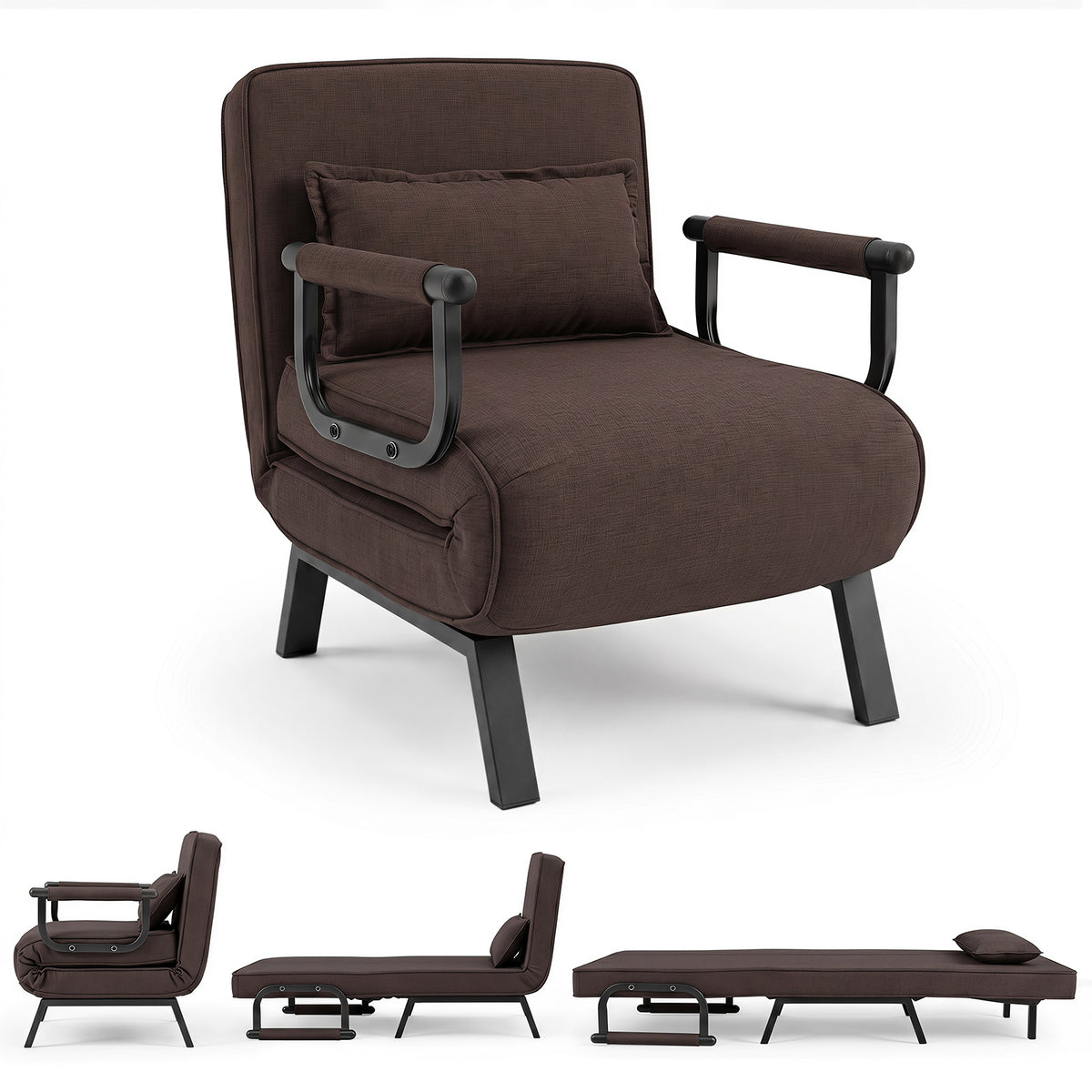 3-in-1 Folding Sofa Bed in brown, shown as a chair with a pillow