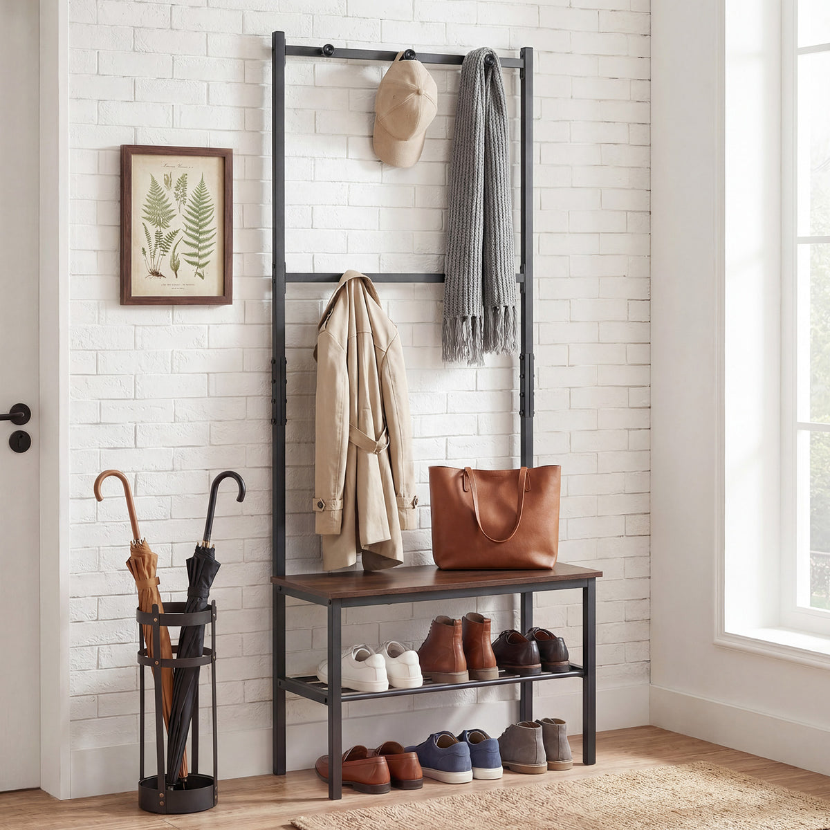 3-in-1 Freestanding Entryway Bench with Hooks and Shoe Storage for Entrance and Mudroom