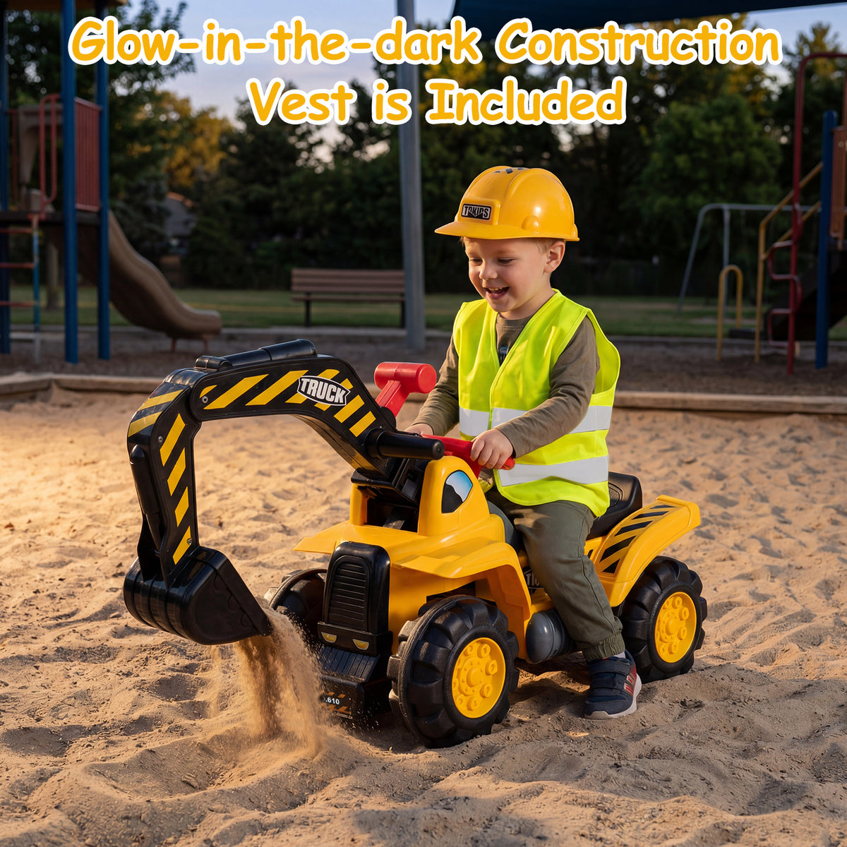 3-in-1 Ride on Excavator Bulldozer with Engine Sound and Under Seat Storage