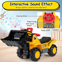 3-in-1 Ride on Excavator Bulldozer with Engine Sound and Under Seat Storage