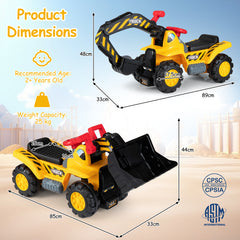 3-in-1 Ride on Excavator Bulldozer with Engine Sound and Under Seat Storage