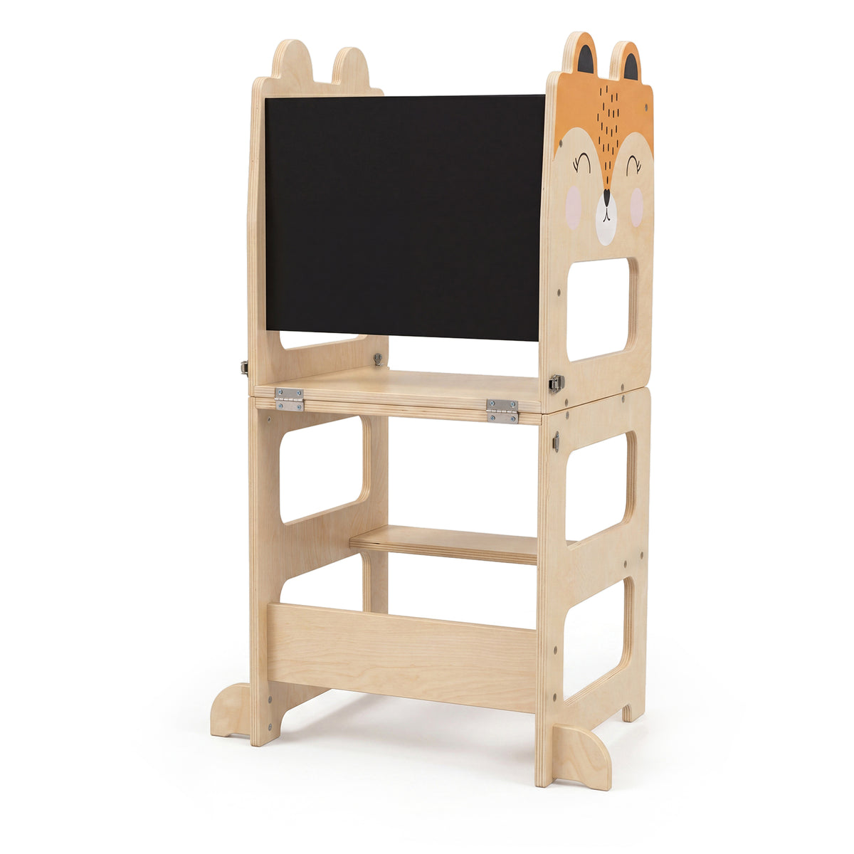 3-in-1 Toddler Kitchen Step Stool Foldable Standing Tower with Blackboard-Fox