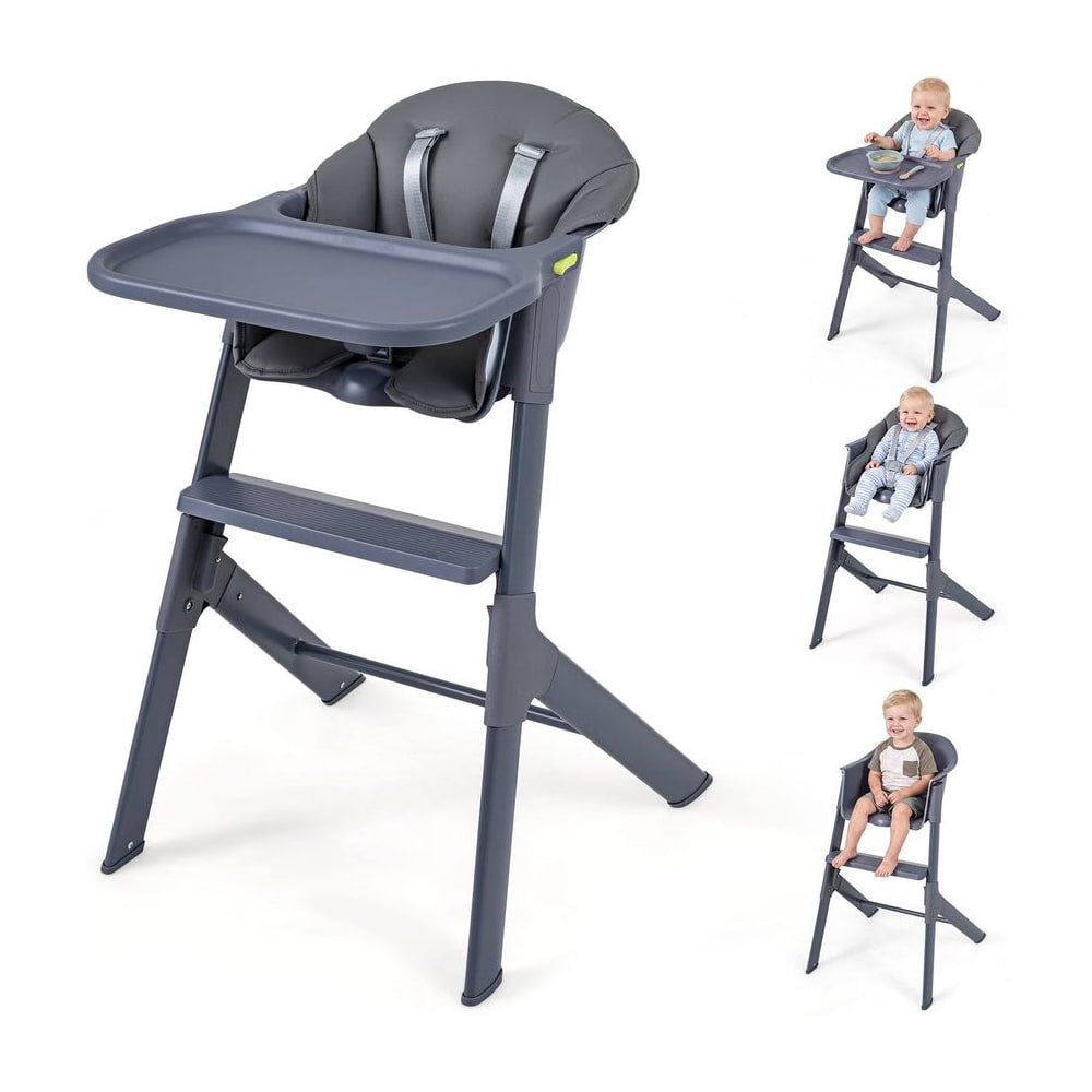 3-in-1 Baby High Chair shown with a tray and three smaller variations with children sitting inside
