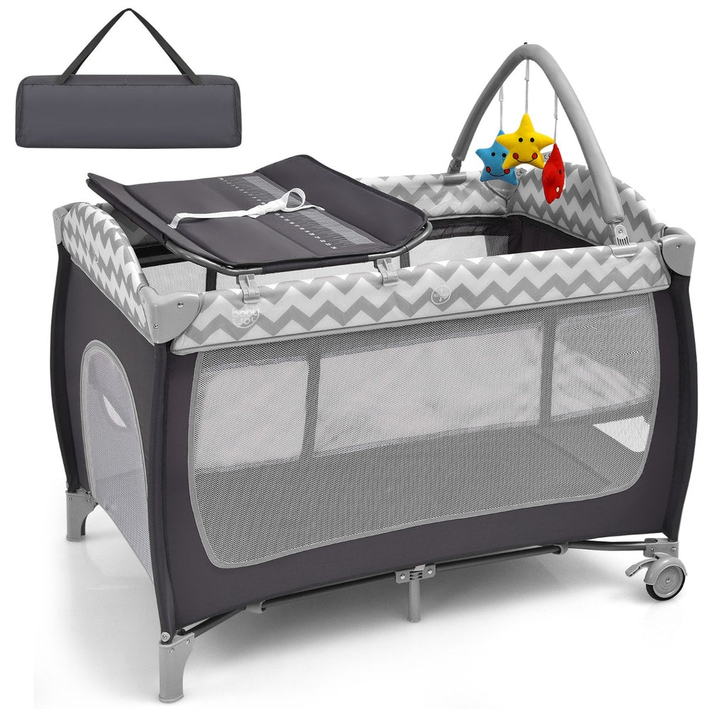 3 in 1 Baby Playard Portable Infant Nursery Center in grey with a carry bag