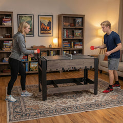 3-in-1 124CM Swivel Game Table with Foosball Pool Billiards Table Tennis-Brown