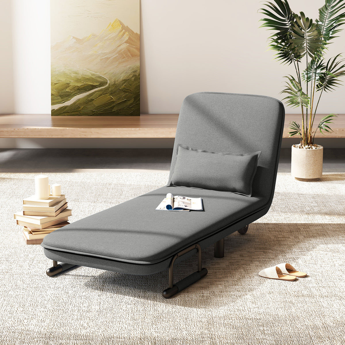 3-in-1 Convertible Sofa Bed with 5-Position Adjustable Backrest-Grey