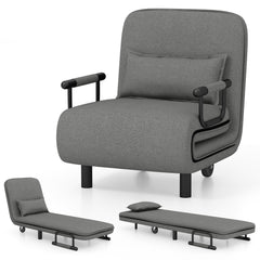 3-in-1 Convertible Sofa Bed with 5-Position Adjustable Backrest-Grey