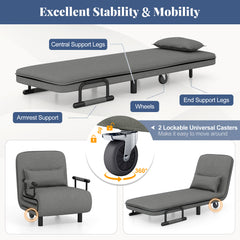3-in-1 Convertible Sofa Bed with 5-Position Adjustable Backrest-Grey