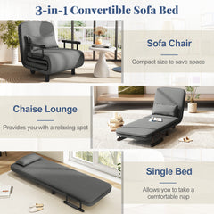 3-in-1 Convertible Sofa Bed with 5-Position Adjustable Backrest-Grey