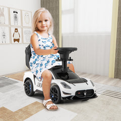 3-in-1 Ride on Push Car with 2 Universal Wheels, Music Steering, Guardrail and Handlebar-White