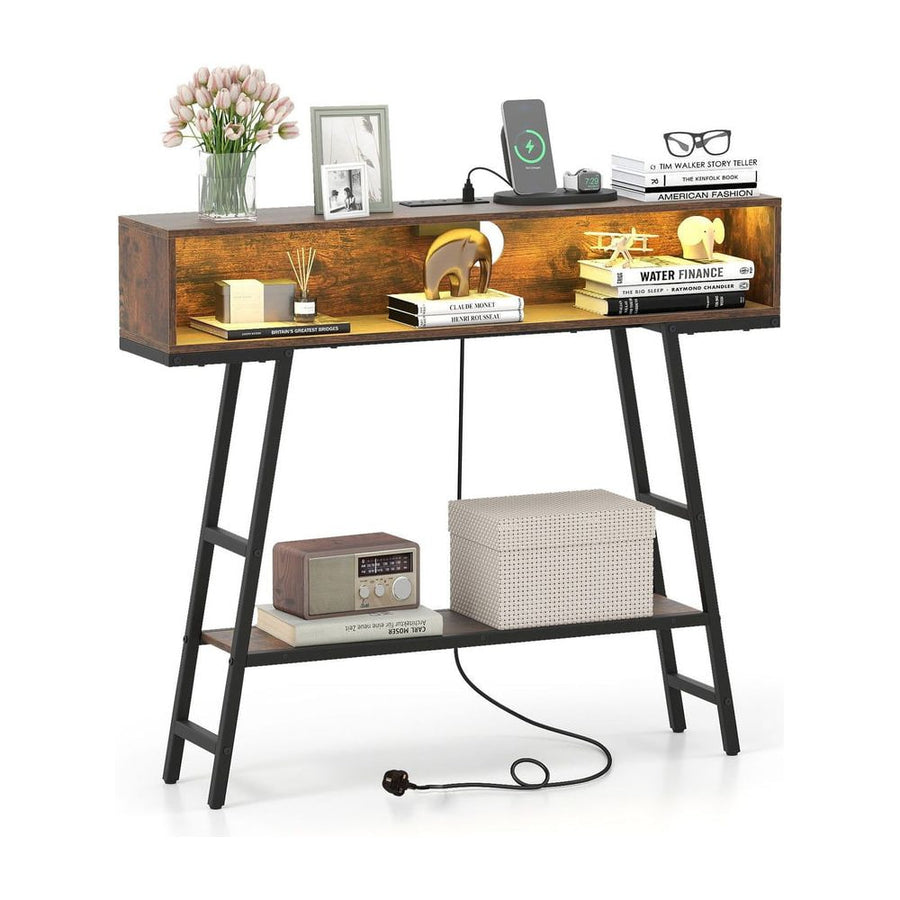 3-Tier Console Table with LED Light and Charging Station shown against a plain white background