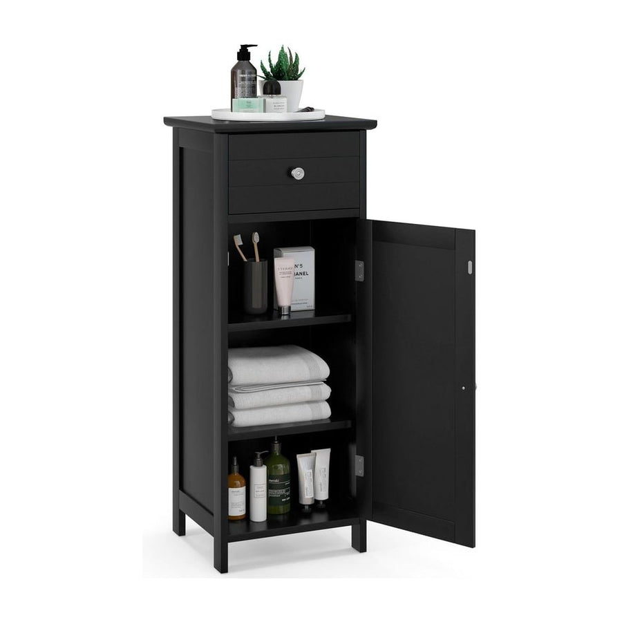 3-Tier Free-Standing Bathroom Cabinet with Drawer-Black