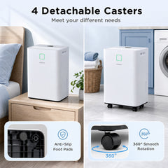 30㎡ Home Dehumidifier with 3 Modes 24H Timer Drain Hose and Smart Humidity Control-White