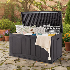 300 L Patio HDPE Storage Container with Gas Struts and Lockable Lid-Brown