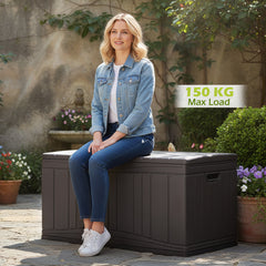 300 L Patio HDPE Storage Container with Gas Struts and Lockable Lid-Brown