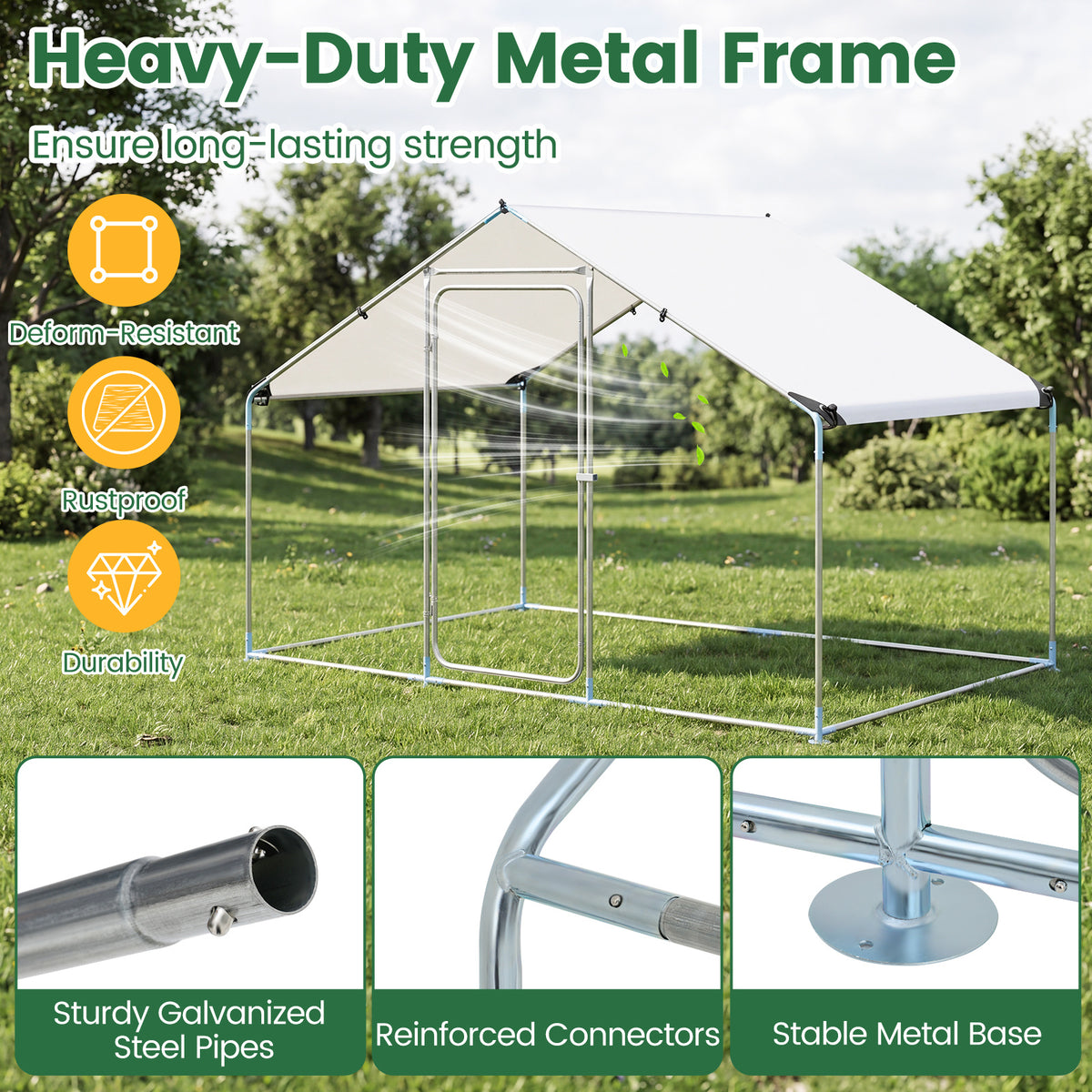 300 x 203 x 202 CM Walk-in Chicken Run with Waterproof Cover for Backyard