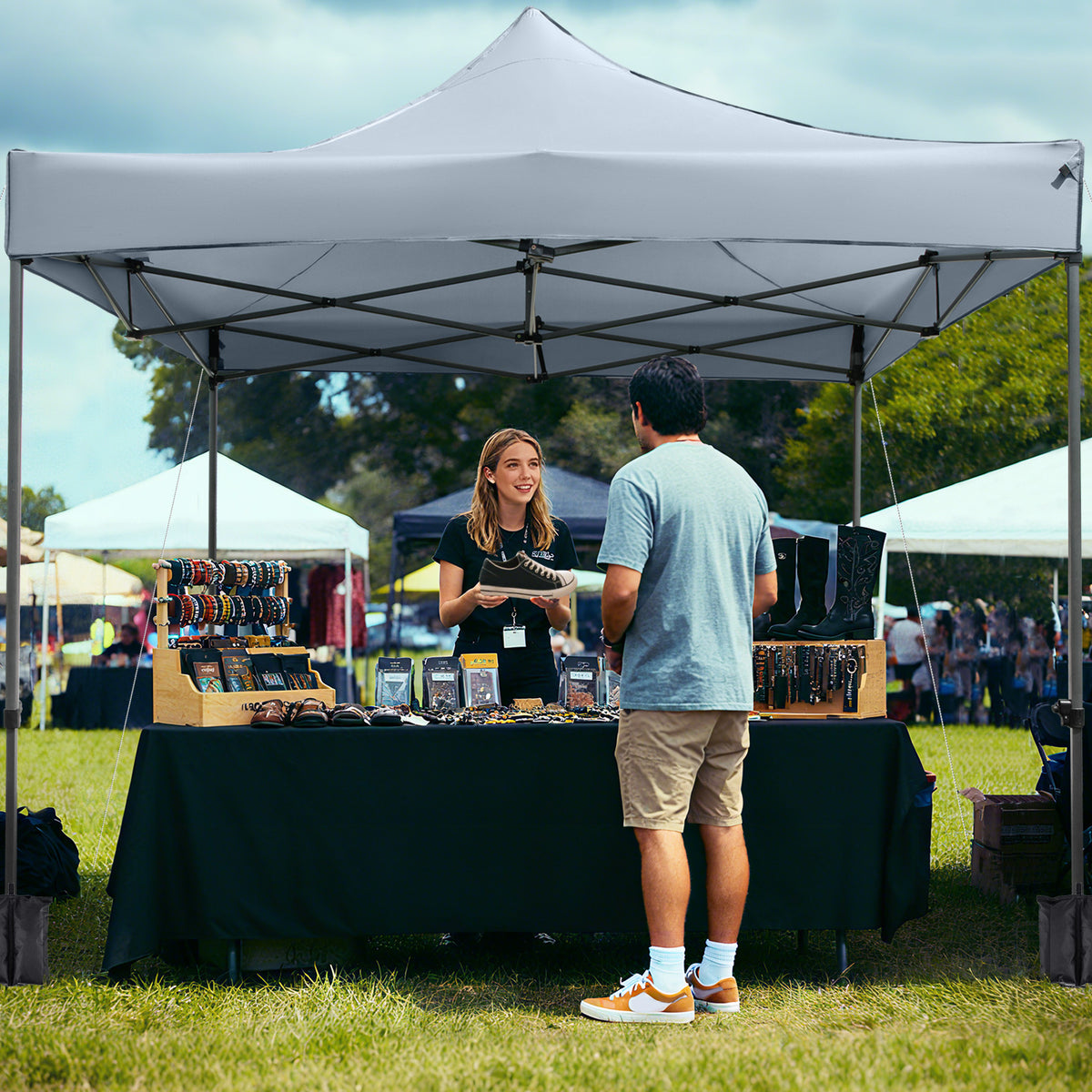 300 x 300 cm Outdoor Pop up Canopy Tent with Wheeled Bag-Grey