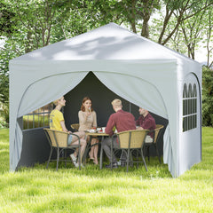 300 x 300 cm Pop up Canopy Tent with 4 Removable Sidewall and Wheeled Bag-White