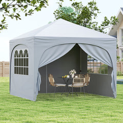 300 x 300 cm Pop up Canopy Tent with 4 Removable Sidewall and Wheeled Bag-White