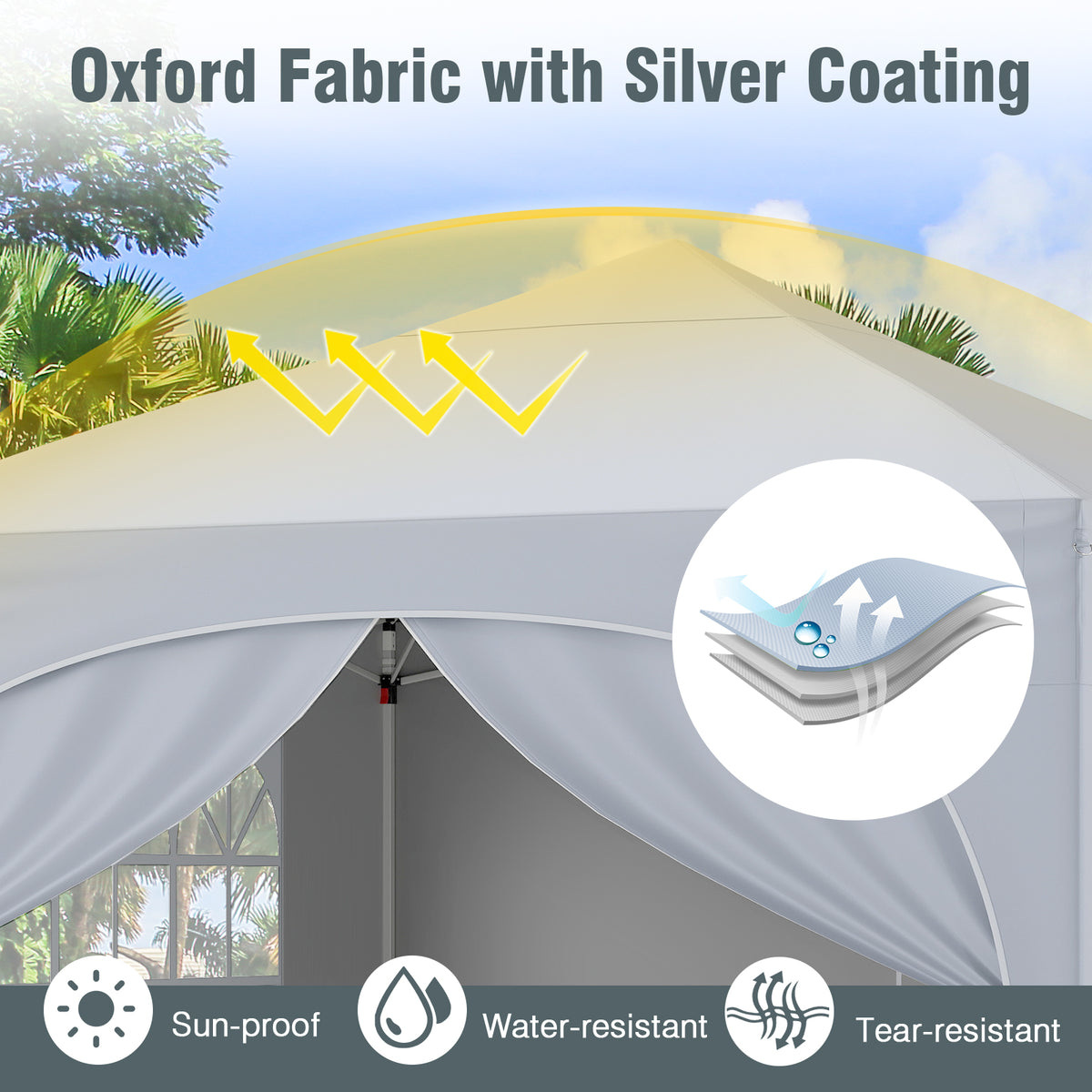 300 x 300 cm Pop up Canopy Tent with 4 Removable Sidewall and Wheeled Bag-White