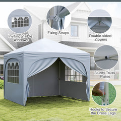 300 x 300 cm Pop up Canopy Tent with 4 Removable Sidewall and Wheeled Bag-White