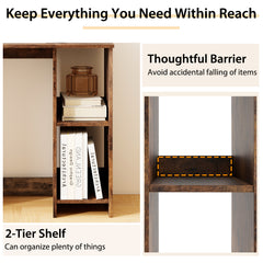 Close up of the shelving unit on the home office desk showing a barrier and capacity