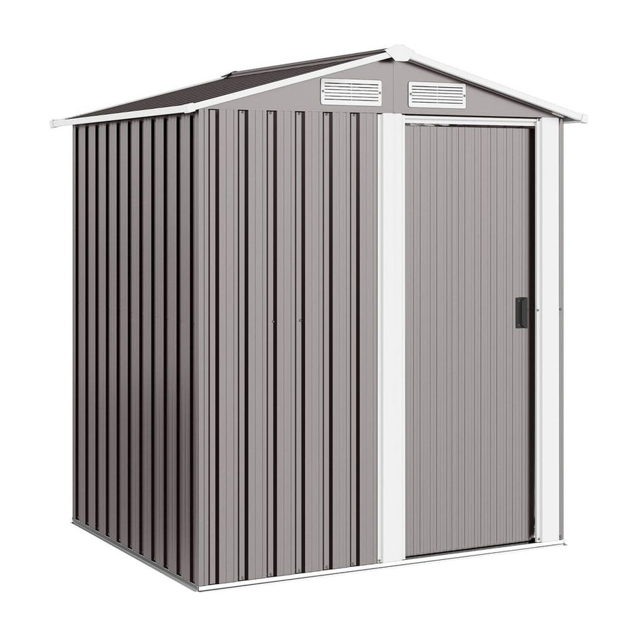 Outsunny Garden Metal Tool Storage Shed with Sliding Door, Sloped Roof and Foundation Kit, 152 x 132 x 188cm, Grey