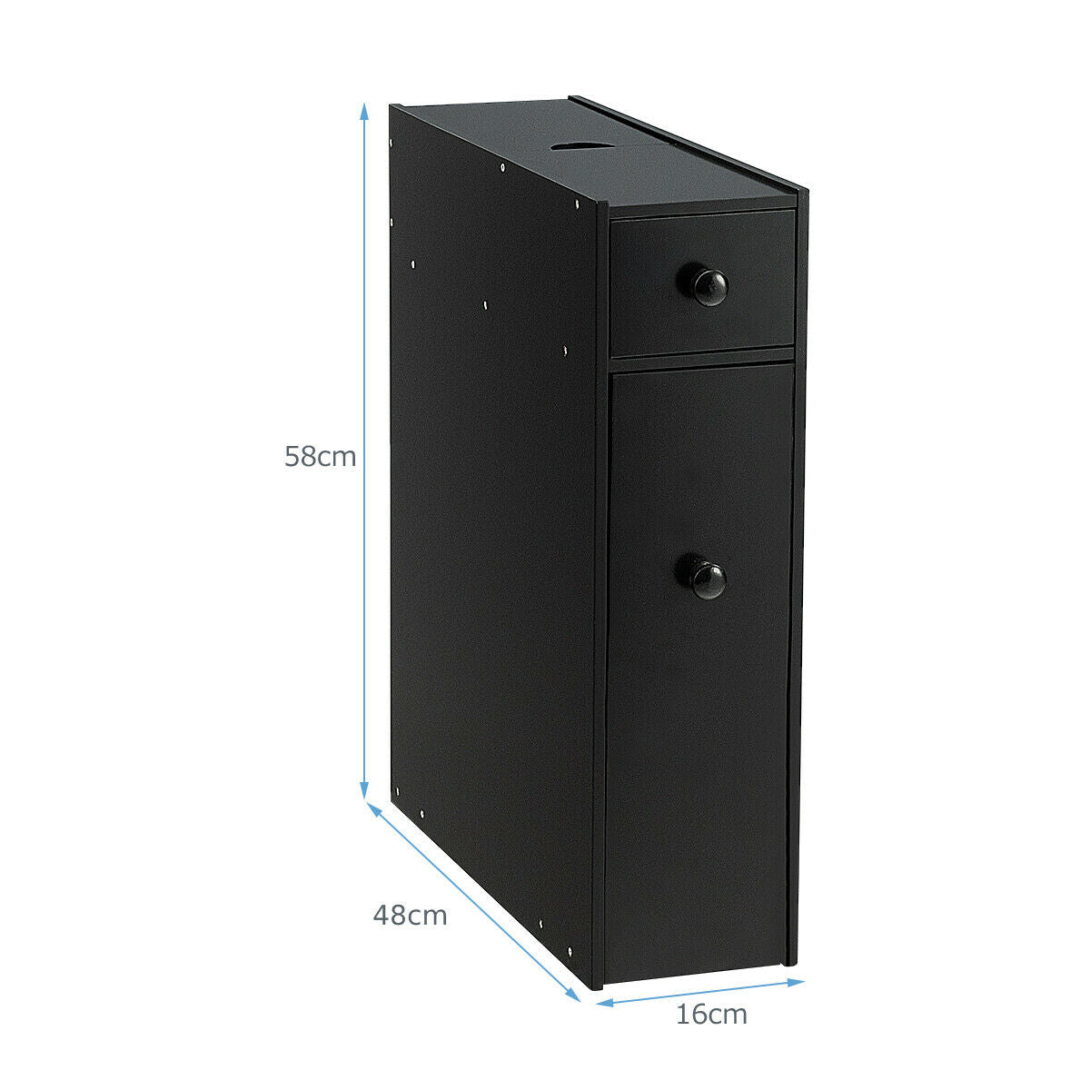 Slim Storage Cabinet with Slide-out Drawers and Flip-open Top Cover-Black