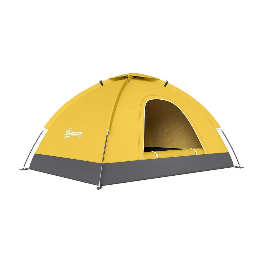 Outsunny 2 Person Camping Tent, Dome Tent with Zipped Doors, Storage Pocket, Portable Handy Bag, Yellow