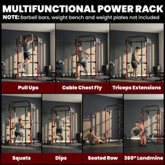 SPORTNOW Power Cage, Power Rack with Adjustable Cable Pulley System, Pull-Up Bar, Dip Station, Landmine