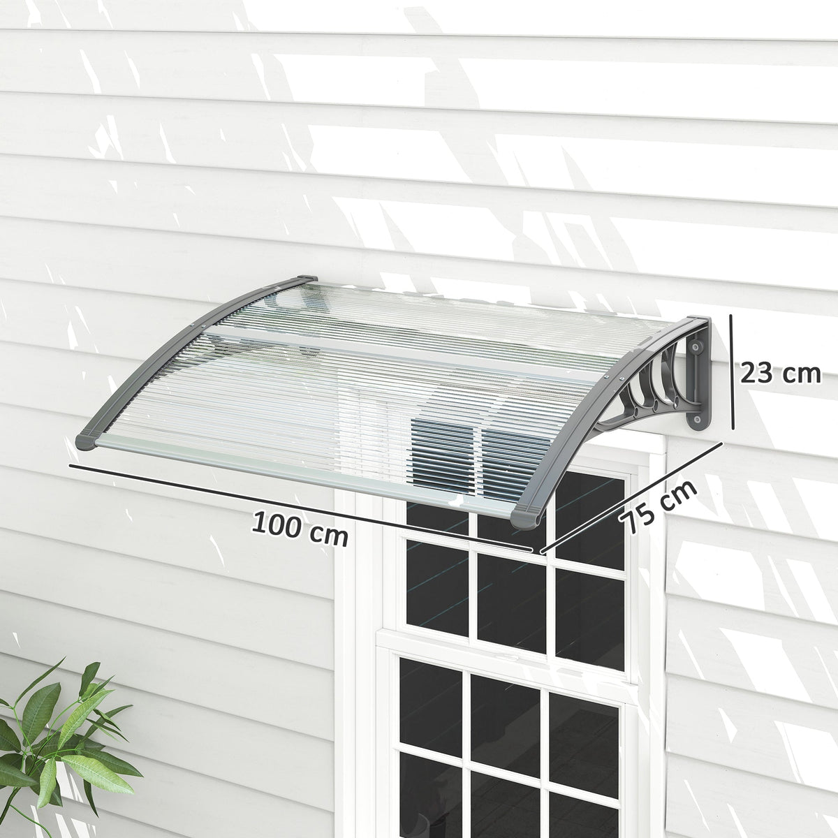 Outsunny Front Door Canopy Outdoor Awning Aluminium Rigid Plastic Polycarbonate Rain Shelter UV Water Rain Resistant 100 x 75cm Clear