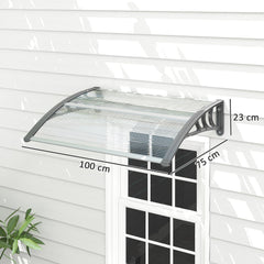 Outsunny Front Door Canopy Outdoor Awning Aluminium Rigid Plastic Polycarbonate Rain Shelter UV Water Rain Resistant 100 x 75cm Clear