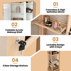 360-Degree Mirrored Jewelry Armoire with 3-Color Auto-on LED Lights-Wood