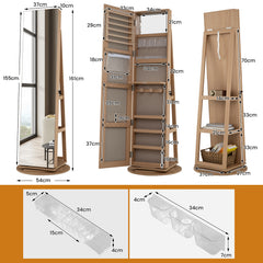 360-Degree Mirrored Jewelry Armoire with 3-Color Auto-on LED Lights-Wood