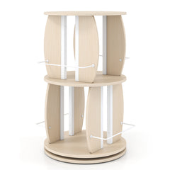 360° Spinning Rotating Bookshelf Tower with Display Stands and Side Rails-Oak