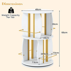 360° Spinning Rotating Bookshelf Tower with Display Stands and Side Rails-WhiteGold