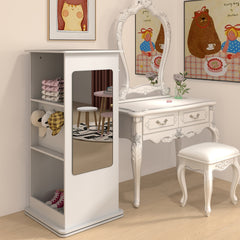 360° Spinning Corner Bookcase with Chalkboard and Open Compartments-White