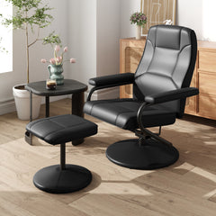 360° Swivel Reclining Chair with Ottoman and Adjustable Backrest-Black